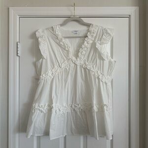 Chic Soul White Ruffled V-Neck Sleeveless Blouse
